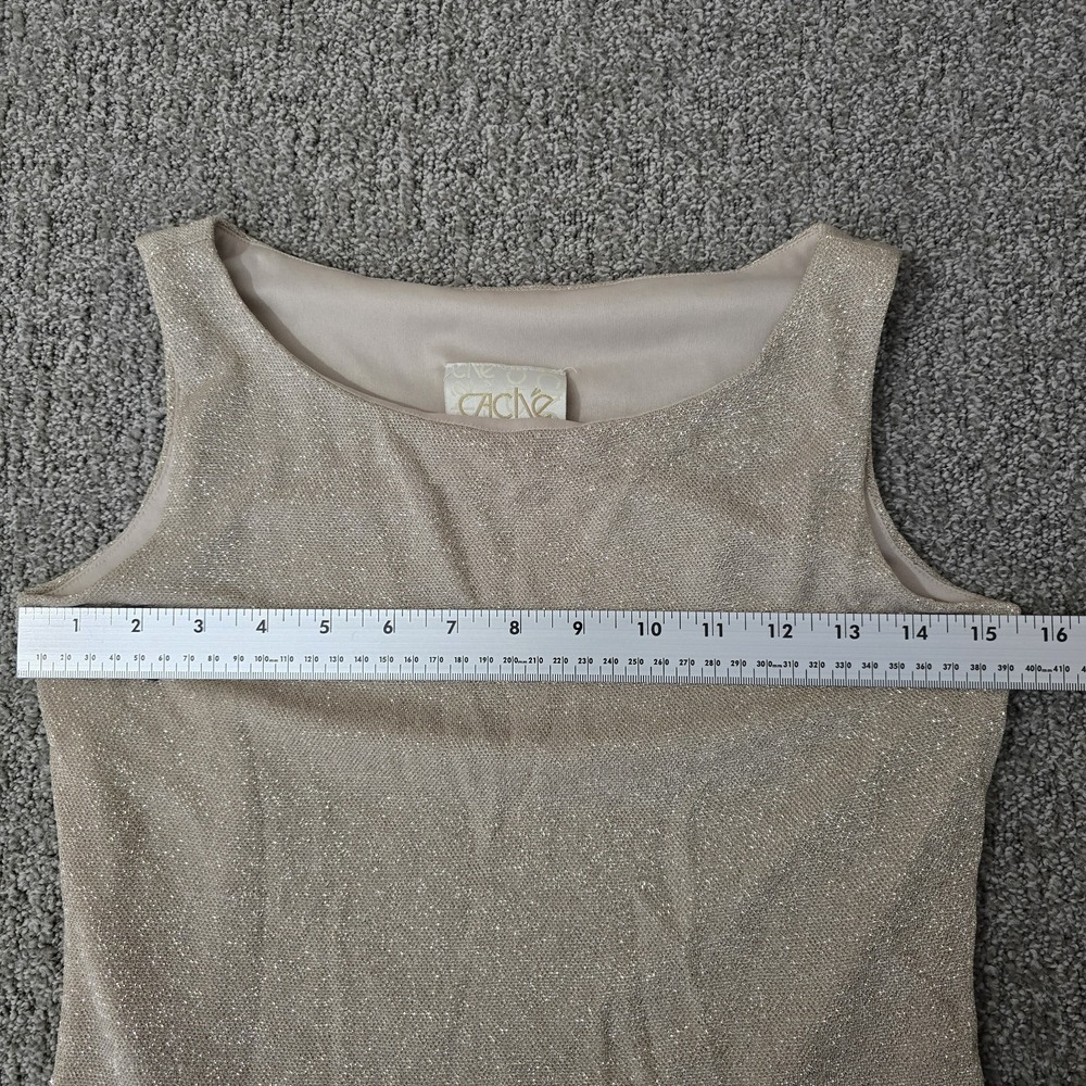 Cache Gold Metallic Knit Cropped Tank Top Sleeveless Womens Size 6 - Picture 5 of 6